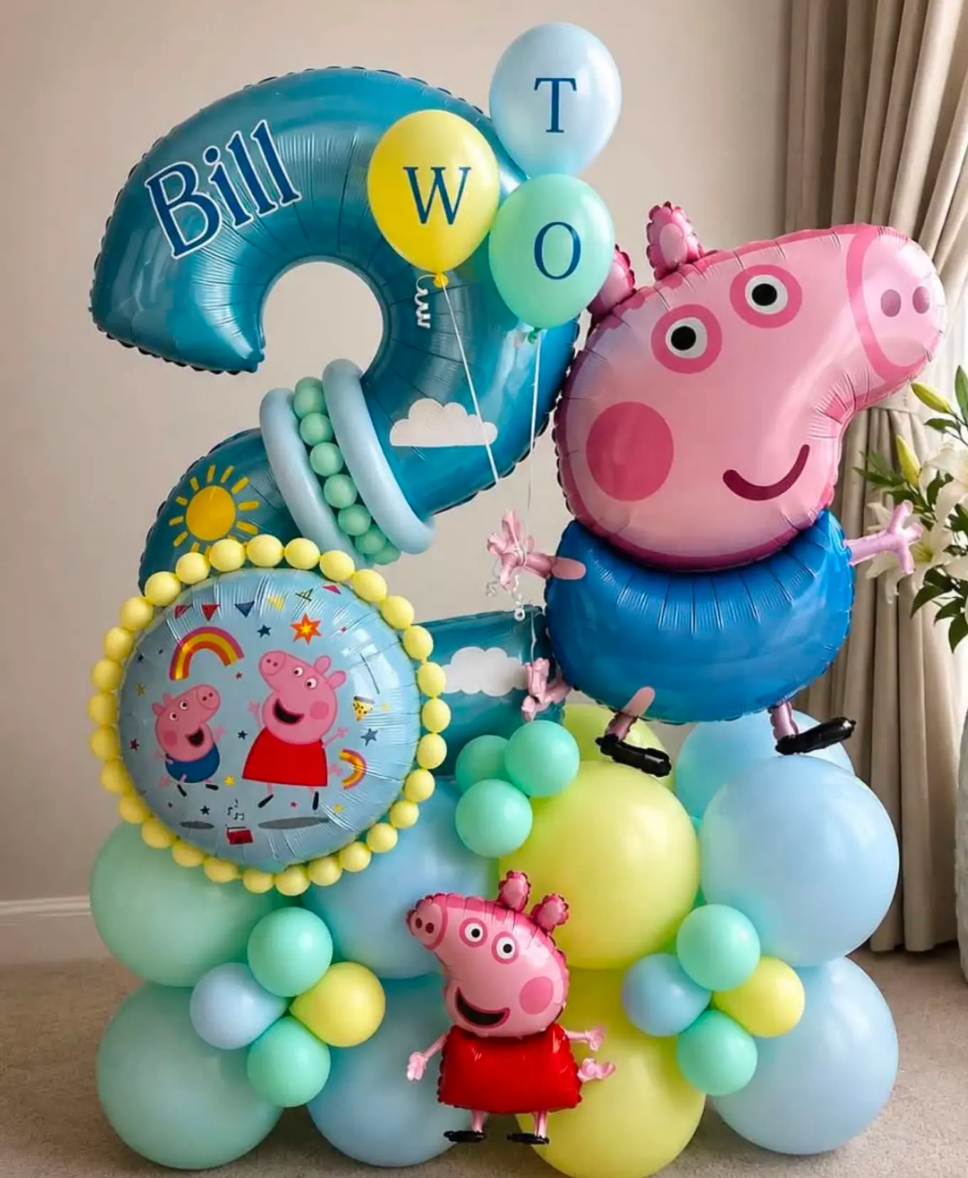 Colourful character birthday balloons